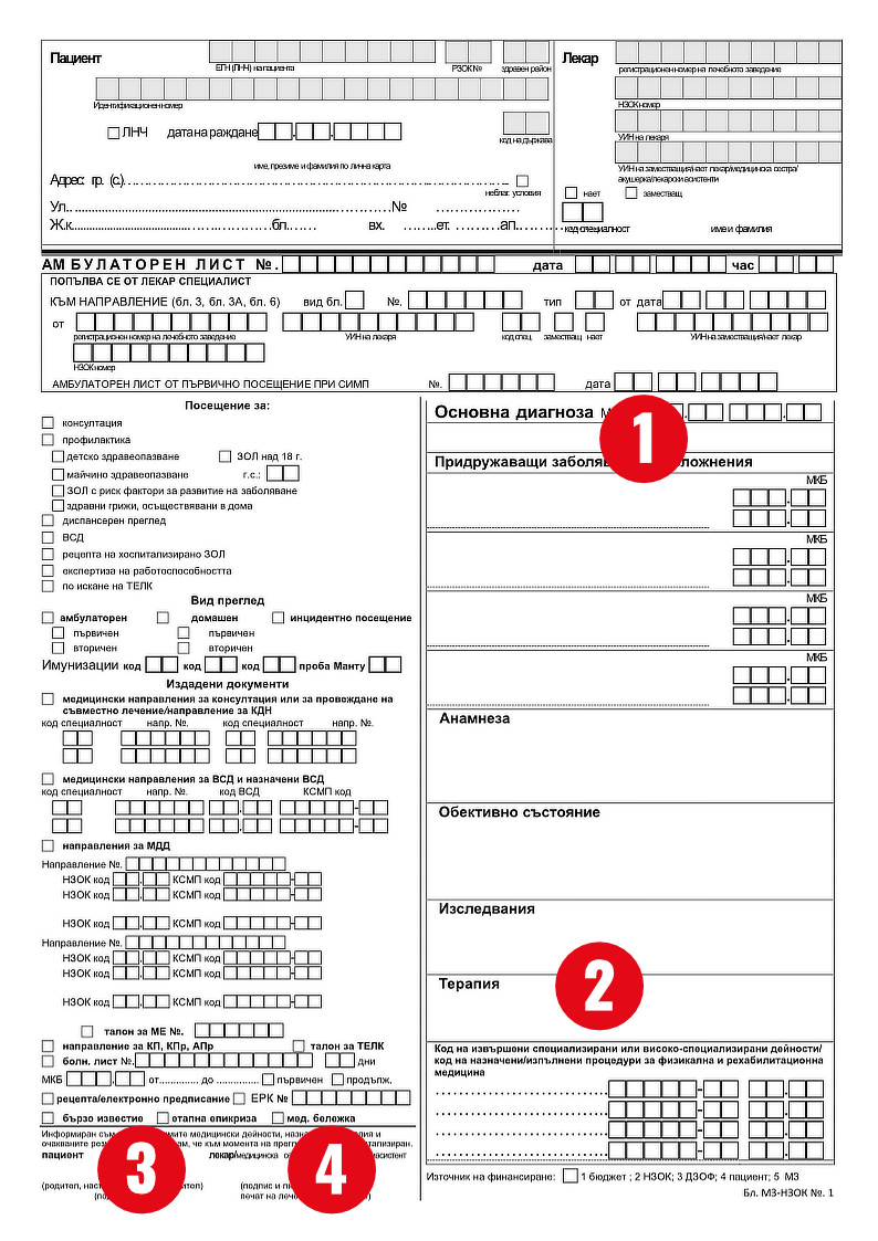 Амбулаторен лист - бланка МЗ-НЗОК №1